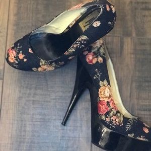 Dark Denim Floral Heels
